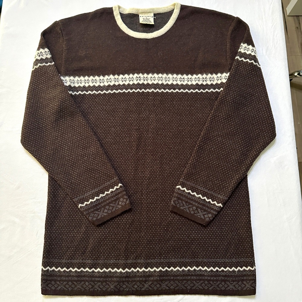 VTG Partners Fair Isle Sweater M Wool Angora Brown Nordic Dark Academia 90s